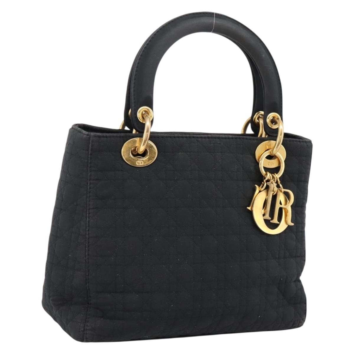 Christian Dior Canage Hand Bag Canvas Black Gold Auth 204259