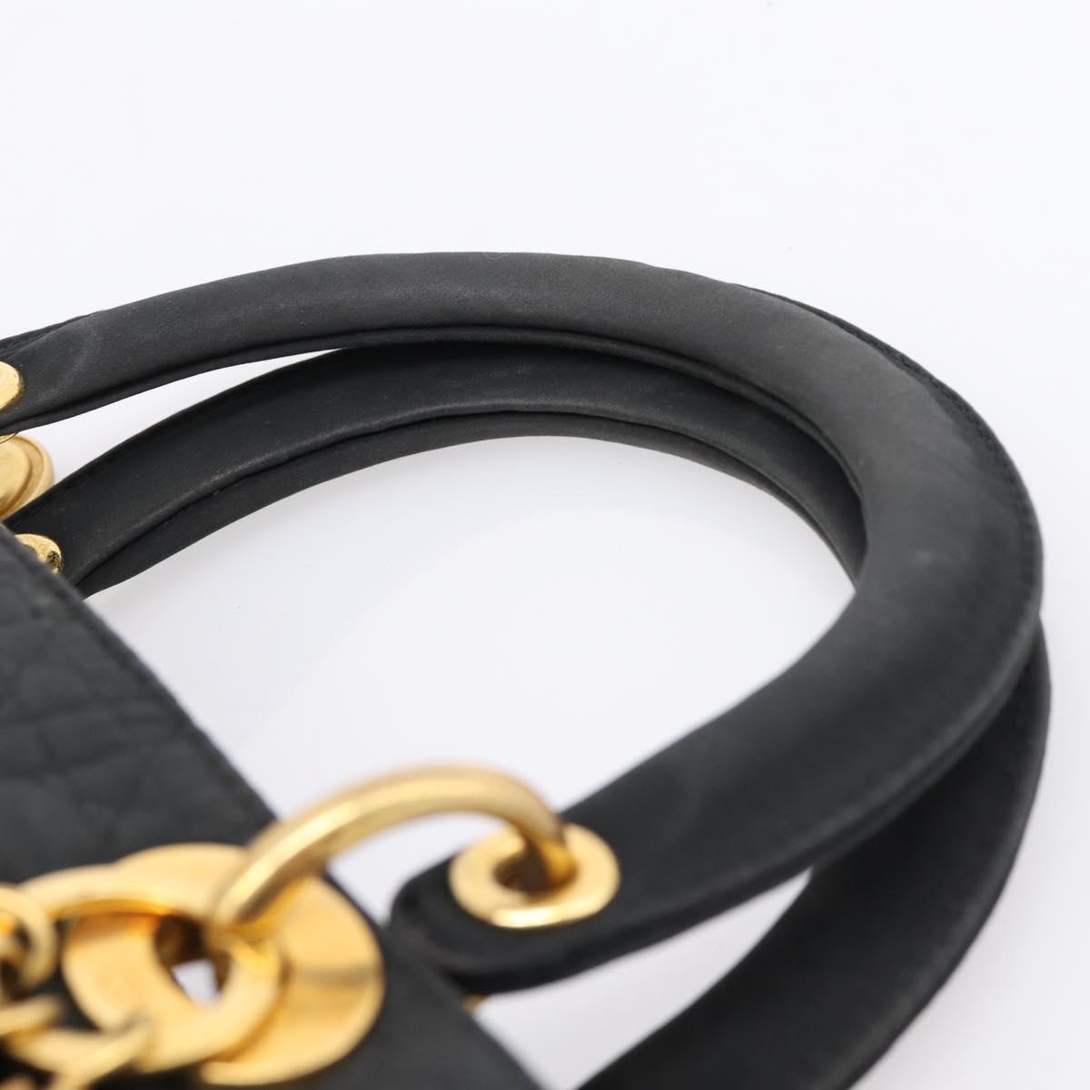 Christian Dior Canage Hand Bag Canvas Black Gold Auth 204259