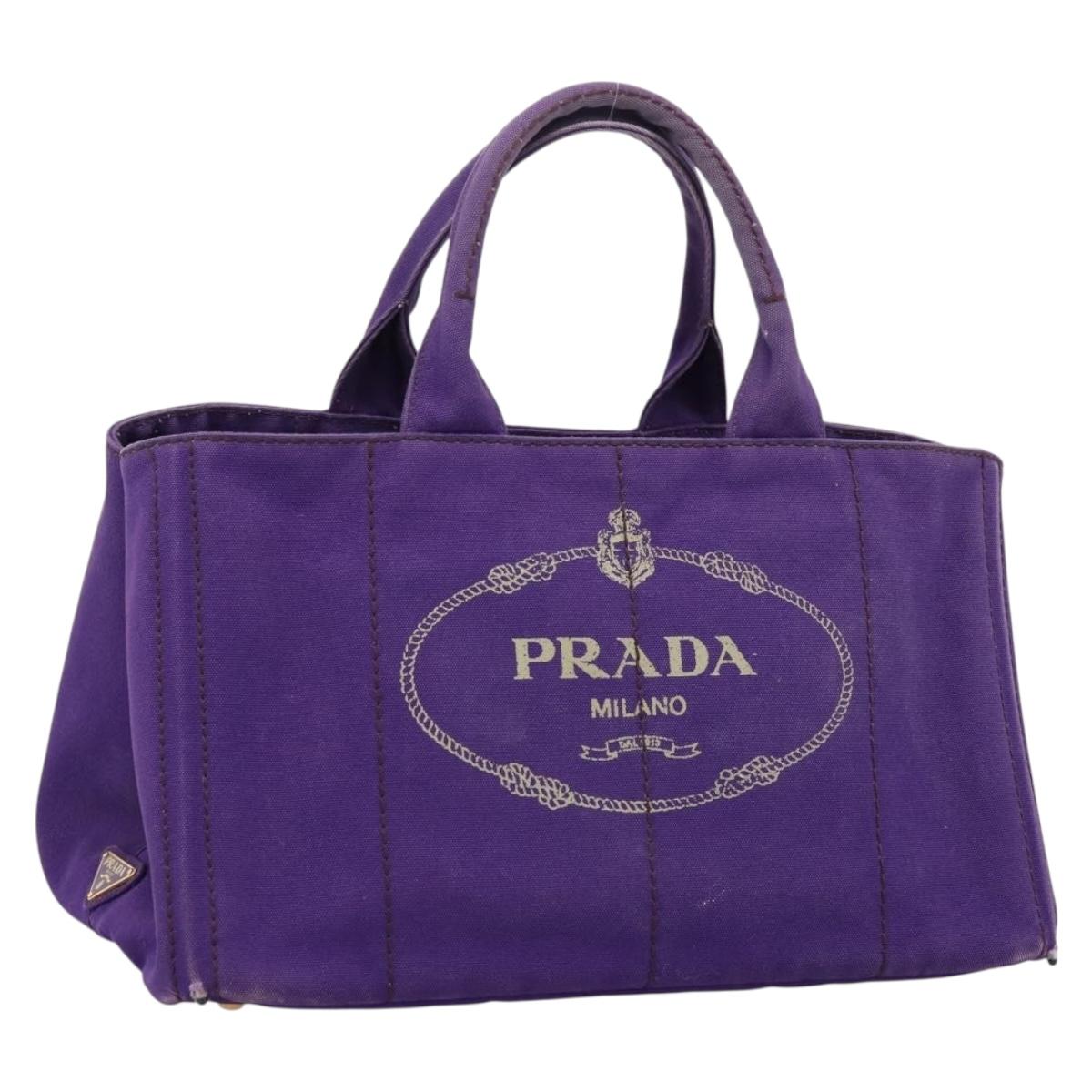 PRADA Canapa GM Tote Bag Canvas Purple Gold Auth 204261