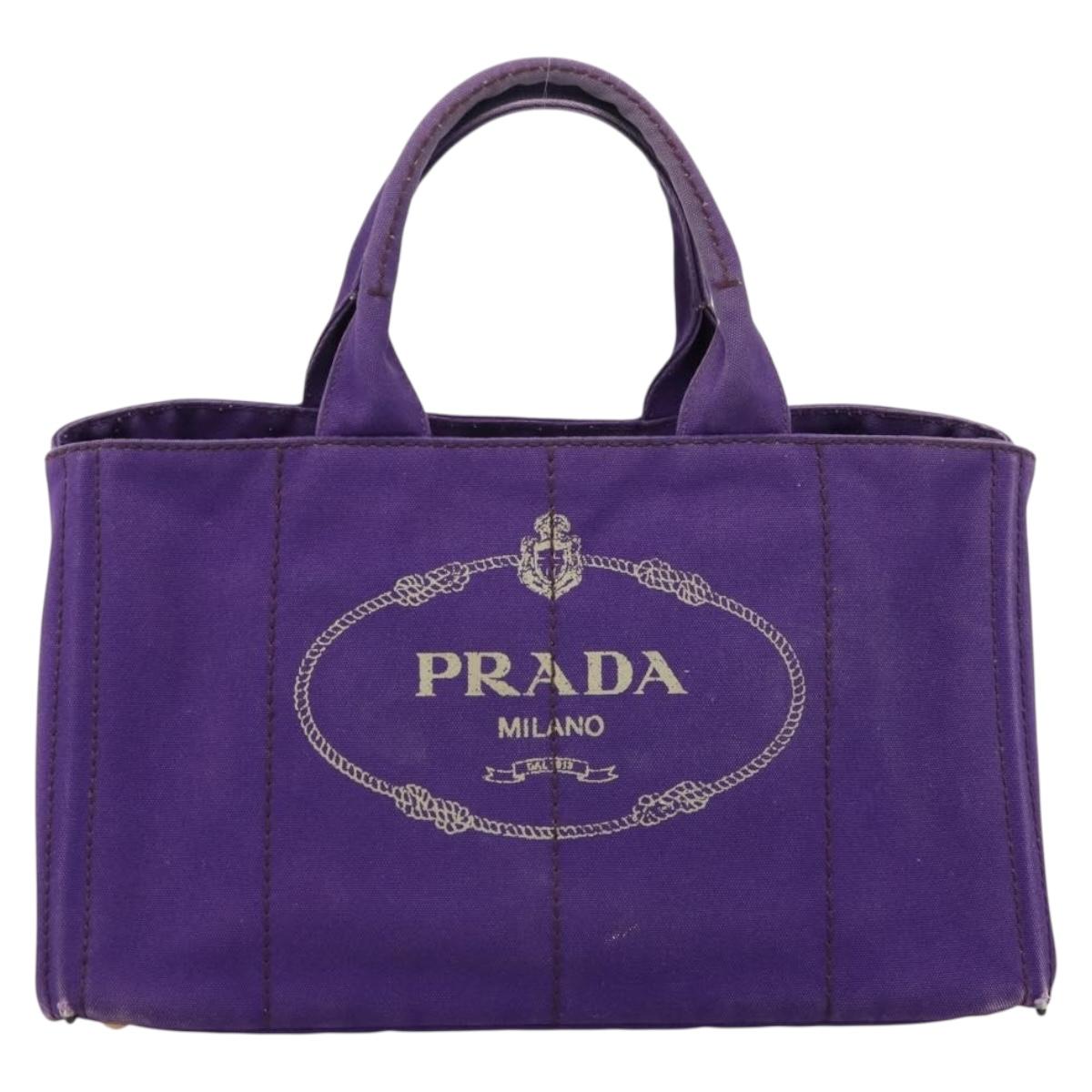PRADA Canapa GM Tote Bag Canvas Purple Gold Auth 204261