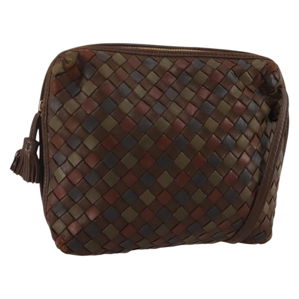 BOTTEGA VENETA INTRECCIATO Shoulder Bag Leather Brown Gold Auth 204262