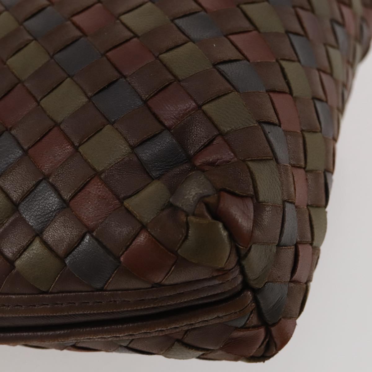 BOTTEGA VENETA INTRECCIATO Shoulder Bag Leather Brown Gold Auth 204262