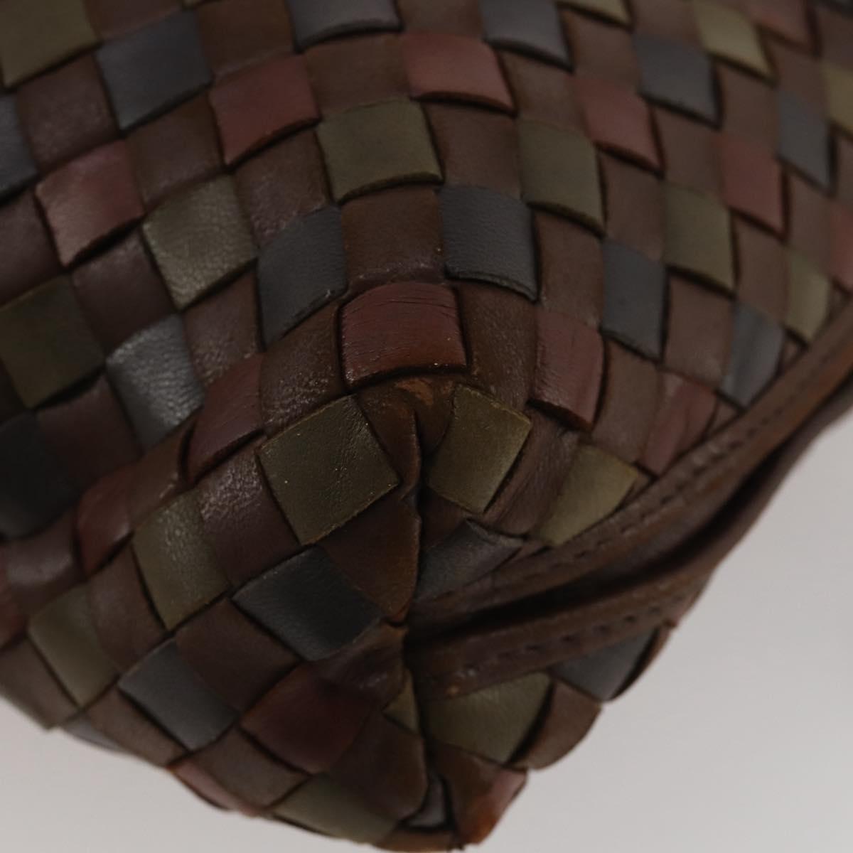 BOTTEGA VENETA INTRECCIATO Shoulder Bag Leather Brown Gold Auth 204262