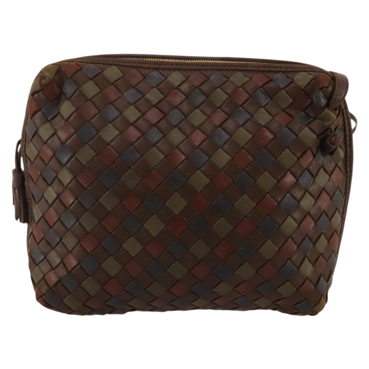 BOTTEGA VENETA INTRECCIATO Shoulder Bag Leather Brown Gold Auth 204262
