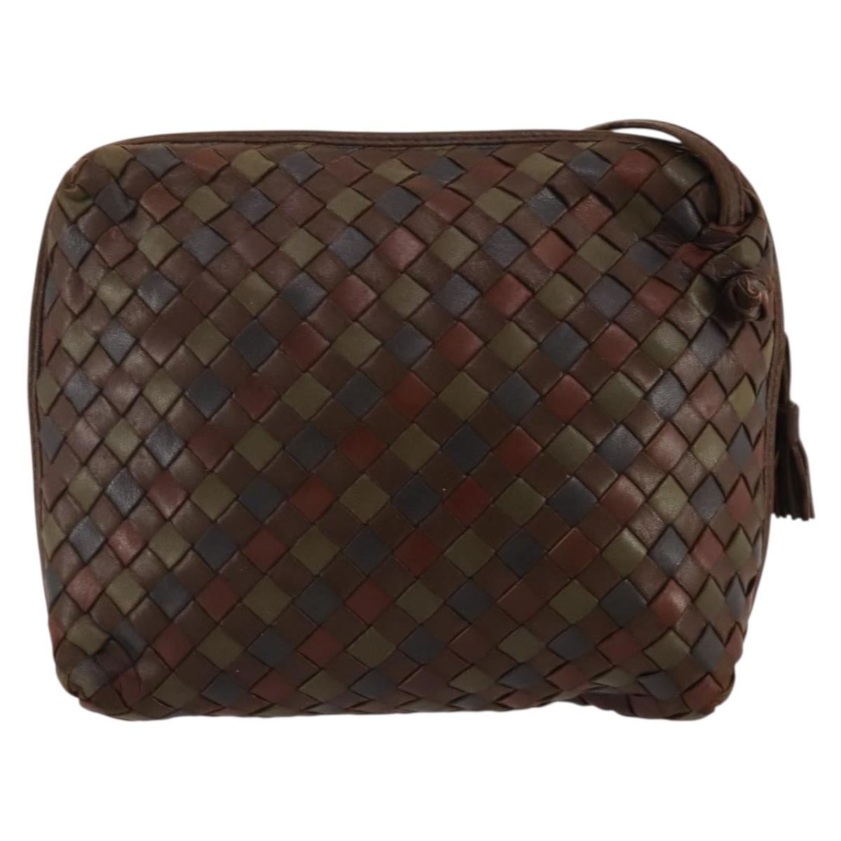 BOTTEGA VENETA INTRECCIATO Shoulder Bag Leather Brown Gold Auth 204262