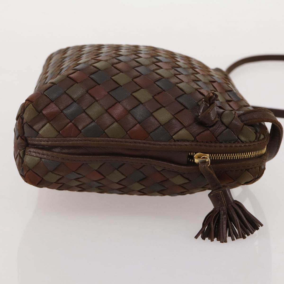 BOTTEGA VENETA INTRECCIATO Shoulder Bag Leather Brown Gold Auth 204262