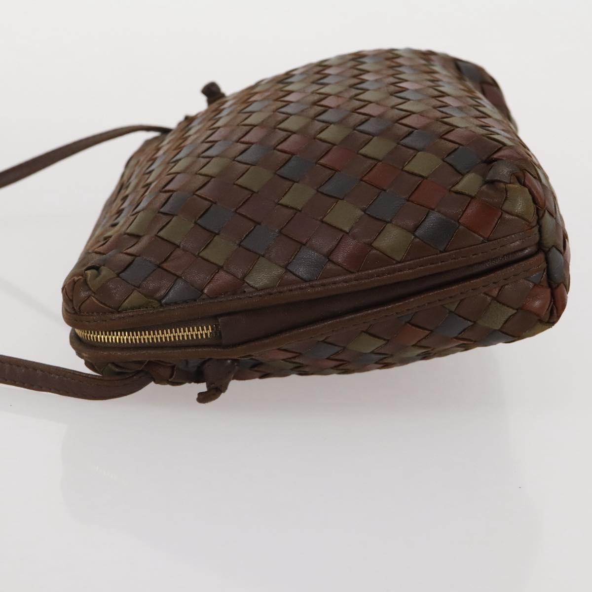 BOTTEGA VENETA INTRECCIATO Shoulder Bag Leather Brown Gold Auth 204262