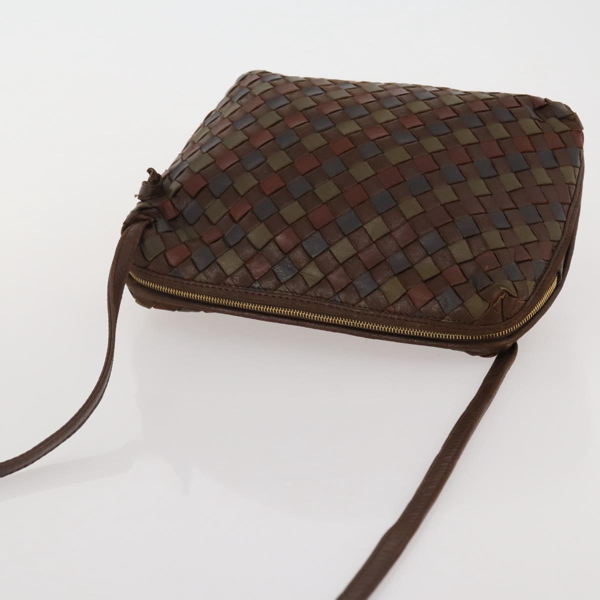 BOTTEGA VENETA INTRECCIATO Shoulder Bag Leather Brown Gold Auth 204262