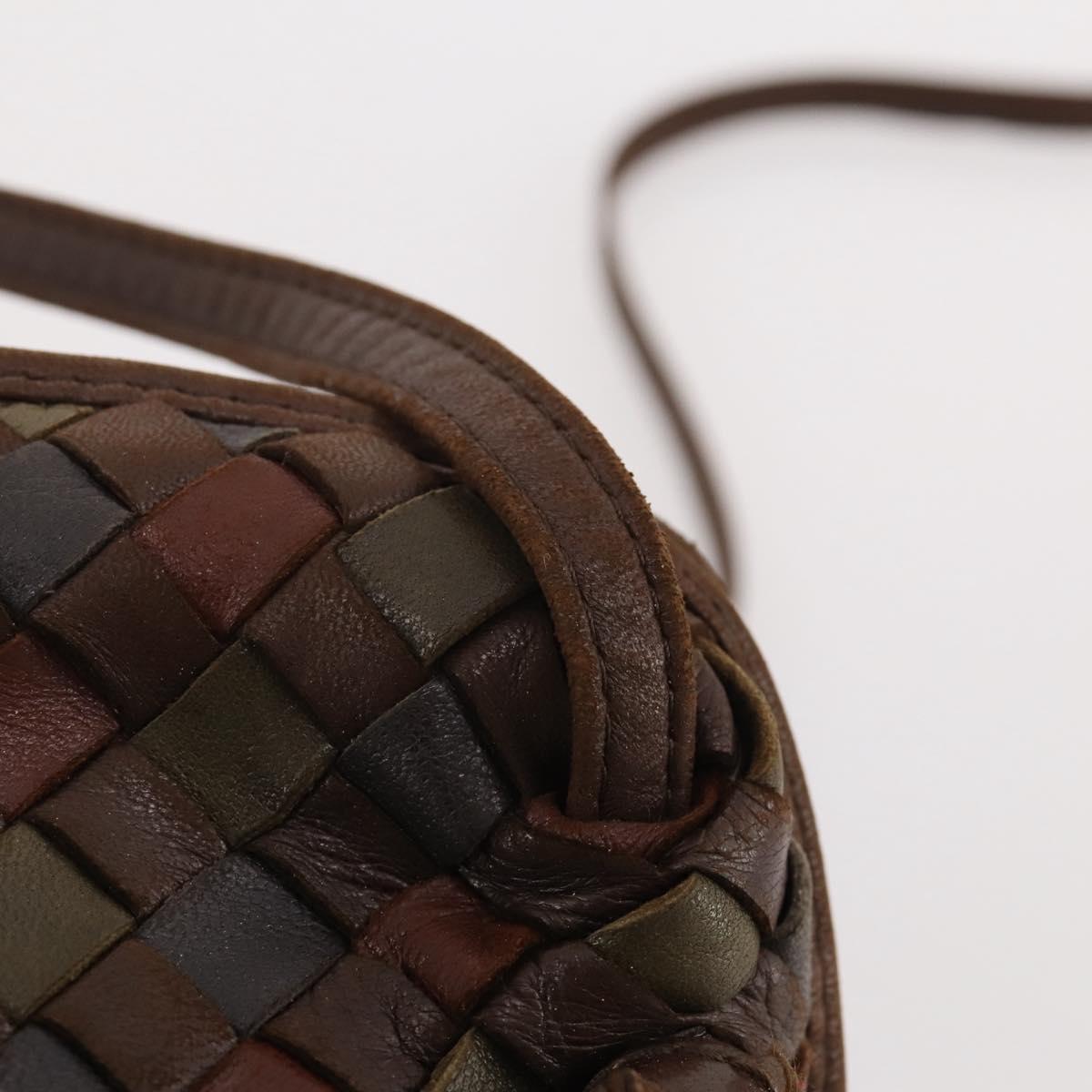 BOTTEGA VENETA INTRECCIATO Shoulder Bag Leather Brown Gold Auth 204262