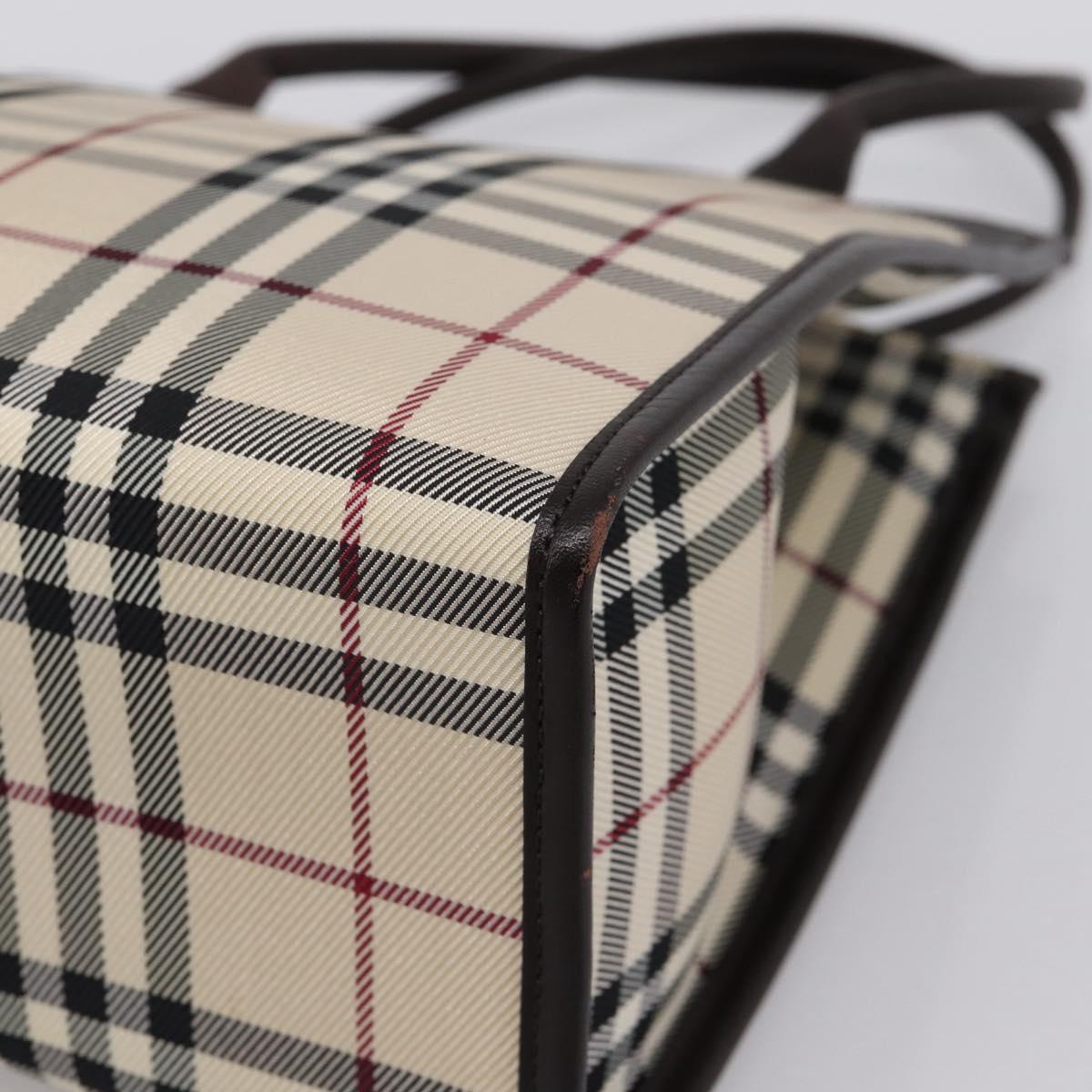 BURBERRY Nova Check Hand Bag Canvas Beige Silver Auth 204263A