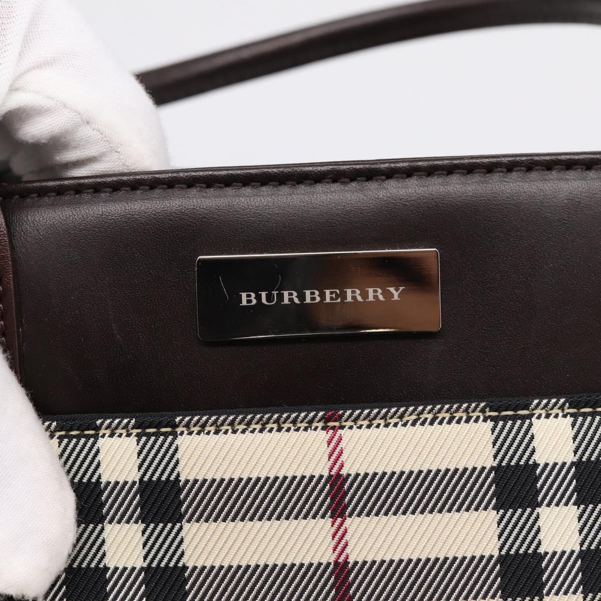 BURBERRY Nova Check Hand Bag Canvas Beige Silver Auth 204263A