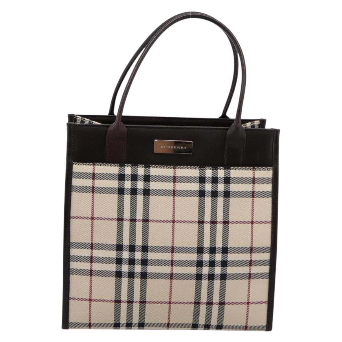 BURBERRY Nova Check Hand Bag Canvas Beige Silver Auth 204263A