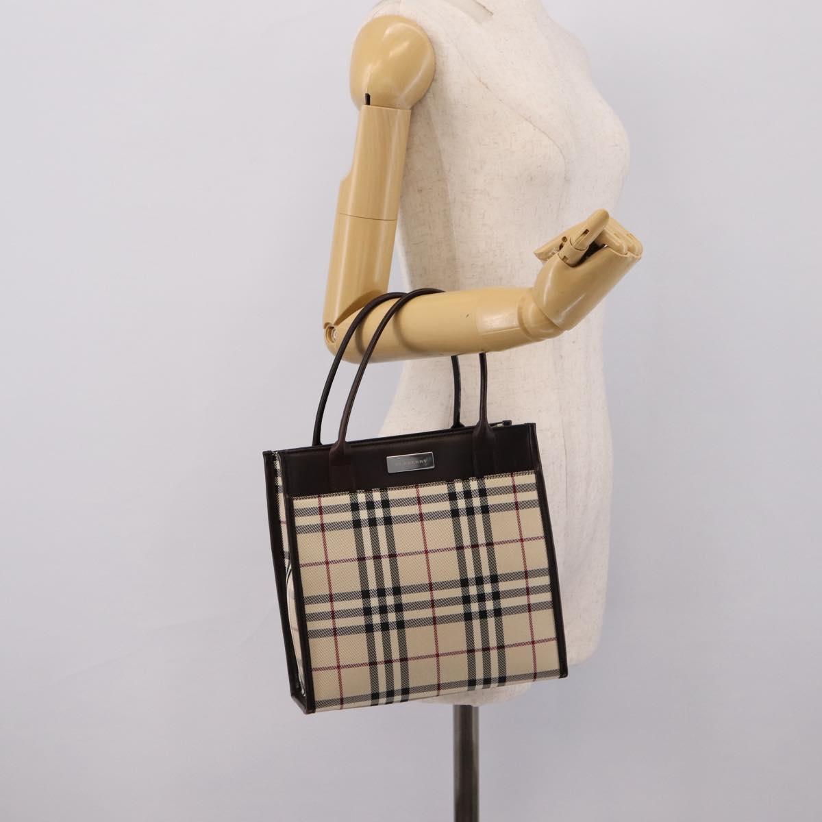 BURBERRY Nova Check Hand Bag Canvas Beige Silver Auth 204263A