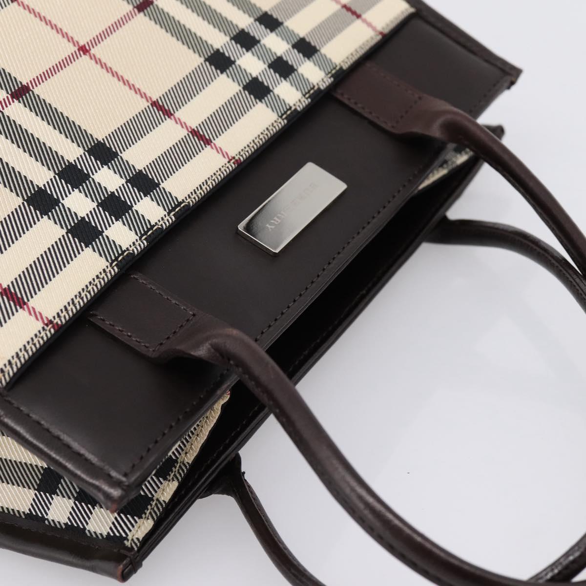BURBERRY Nova Check Hand Bag Canvas Beige Silver Auth 204263A