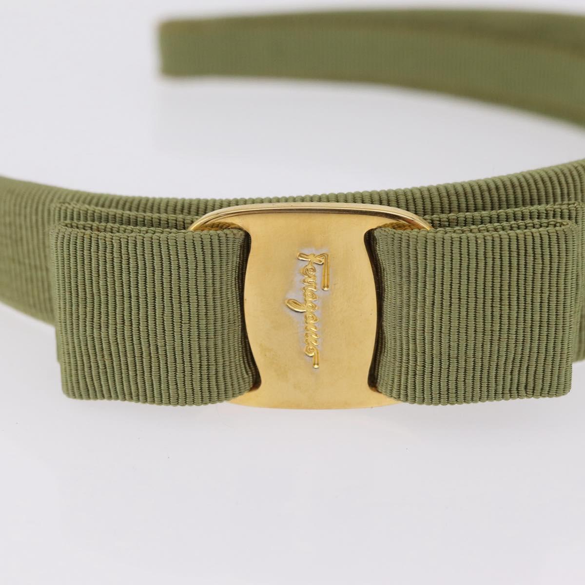 Salvatore Ferragamo Headband Nnylon metal 3 Set Beige Green gold Auth 204265