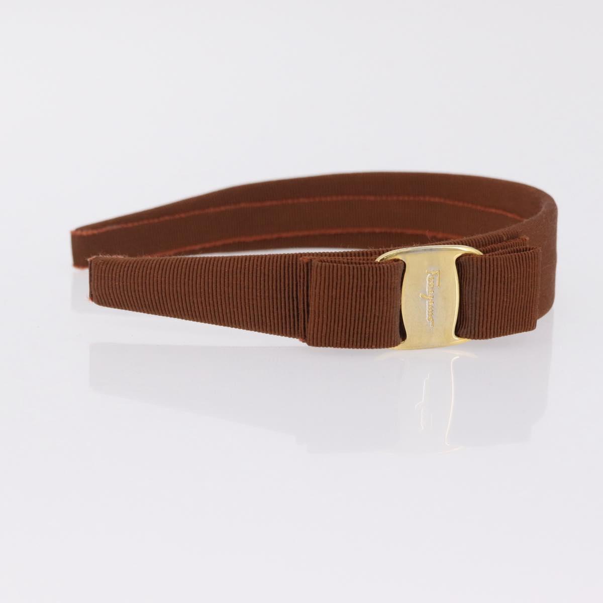 Salvatore Ferragamo Headband Nnylon metal 3 Set Beige Green gold Auth 204265
