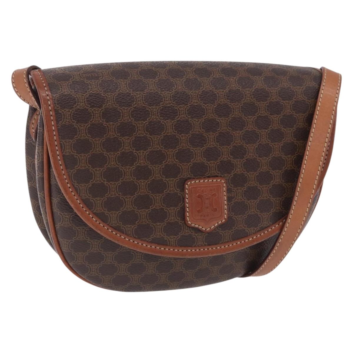 CELINE Macadam Canvas Shoulder Bag PVC Leather Brown Gold Auth 204266