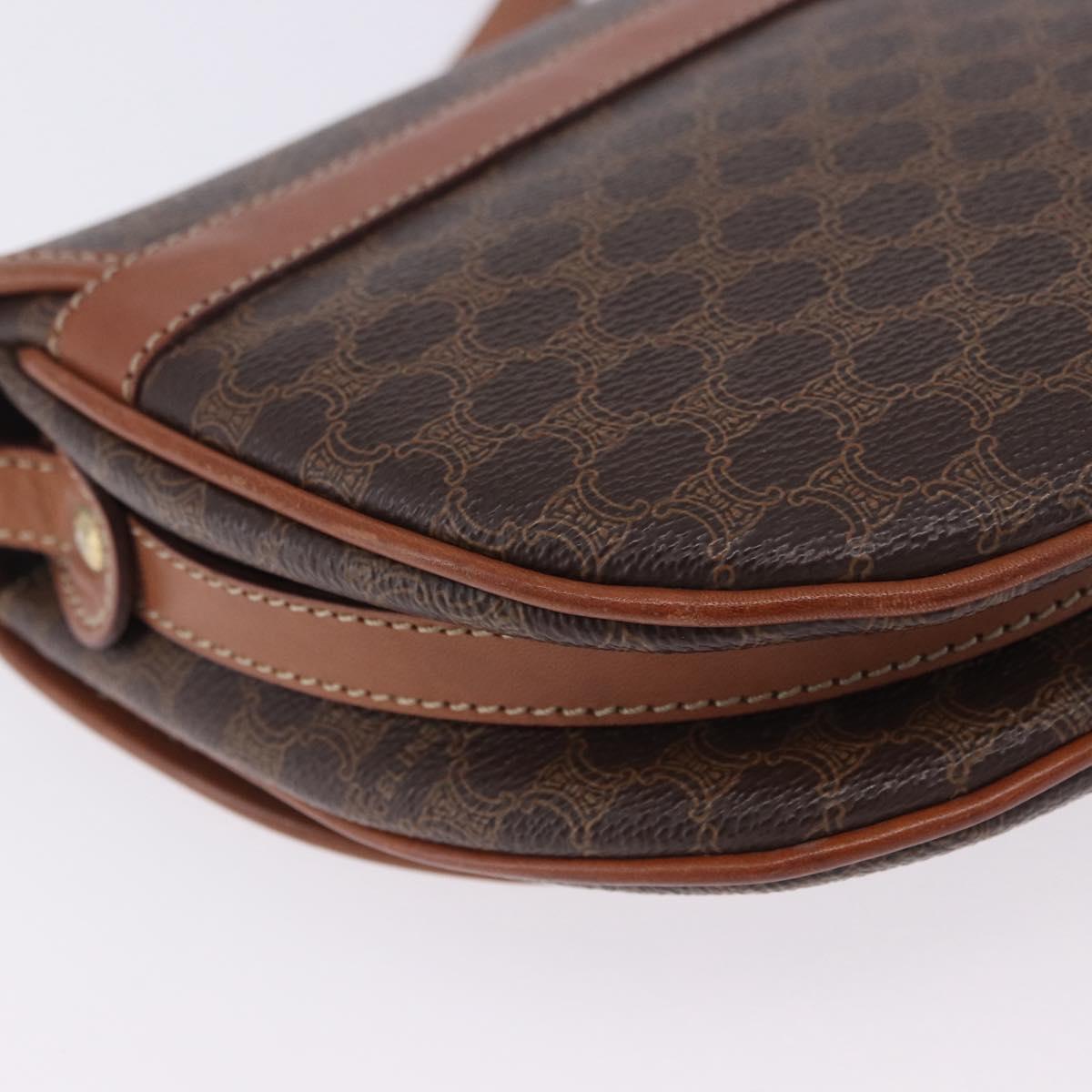 CELINE Macadam Canvas Shoulder Bag PVC Leather Brown Gold Auth 204266