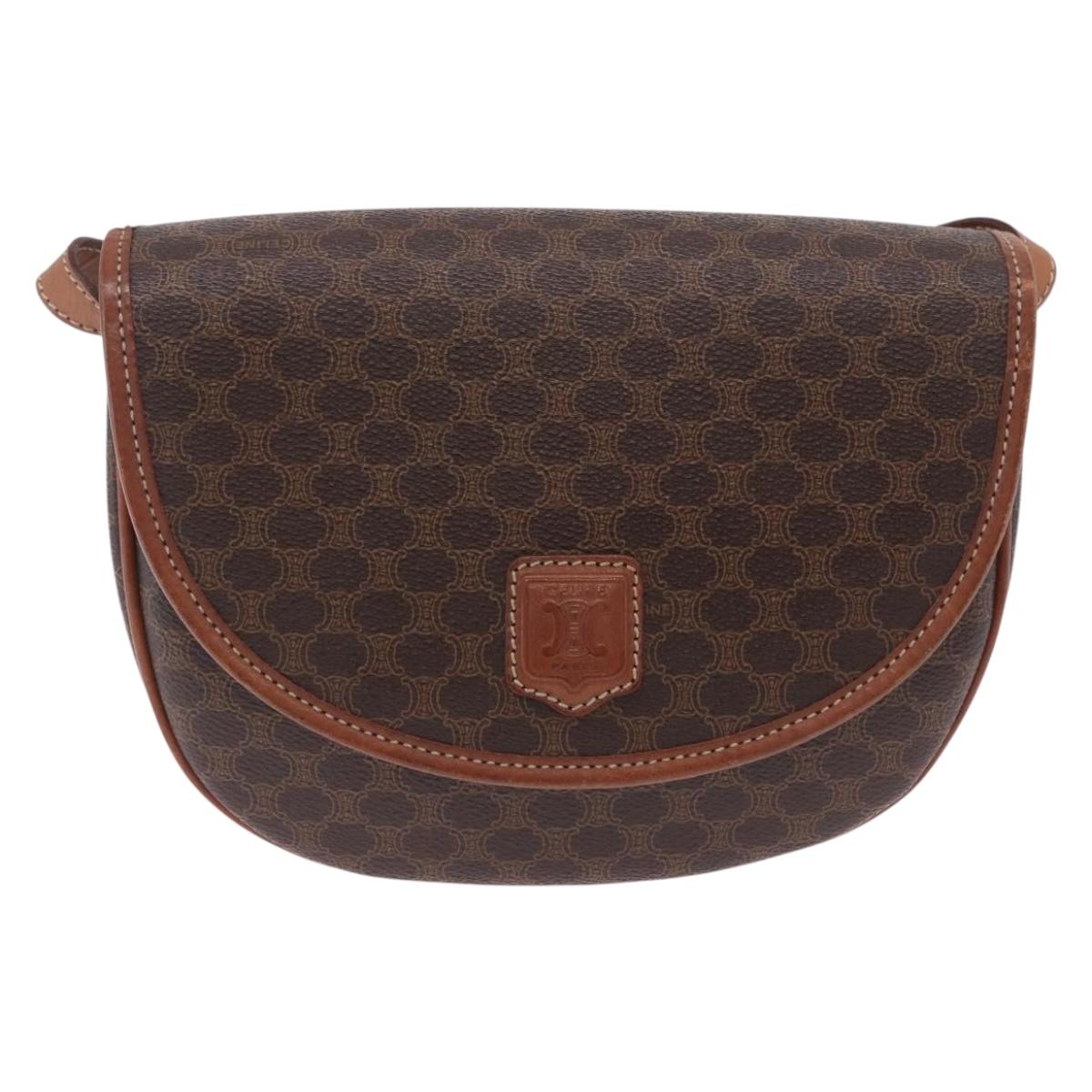 CELINE Macadam Canvas Shoulder Bag PVC Leather Brown Gold Auth 204266
