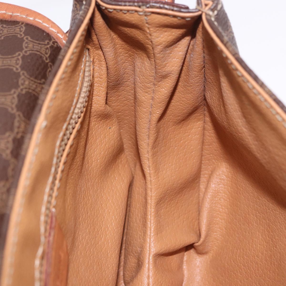 CELINE Macadam Canvas Shoulder Bag PVC Leather Brown Gold Auth 204266