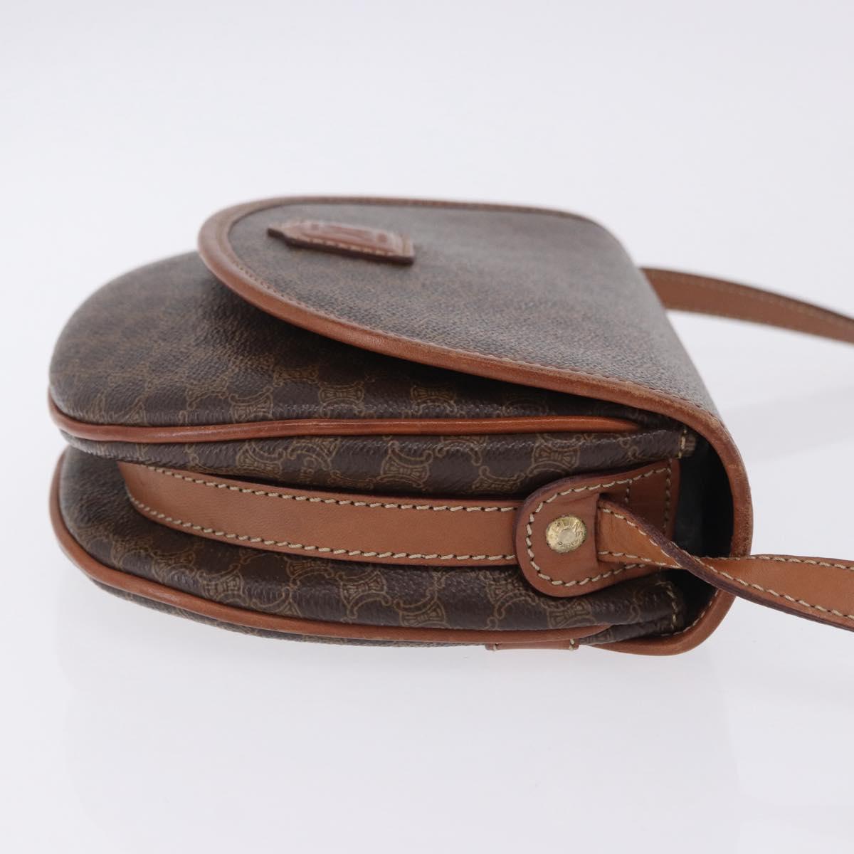 CELINE Macadam Canvas Shoulder Bag PVC Leather Brown Gold Auth 204266
