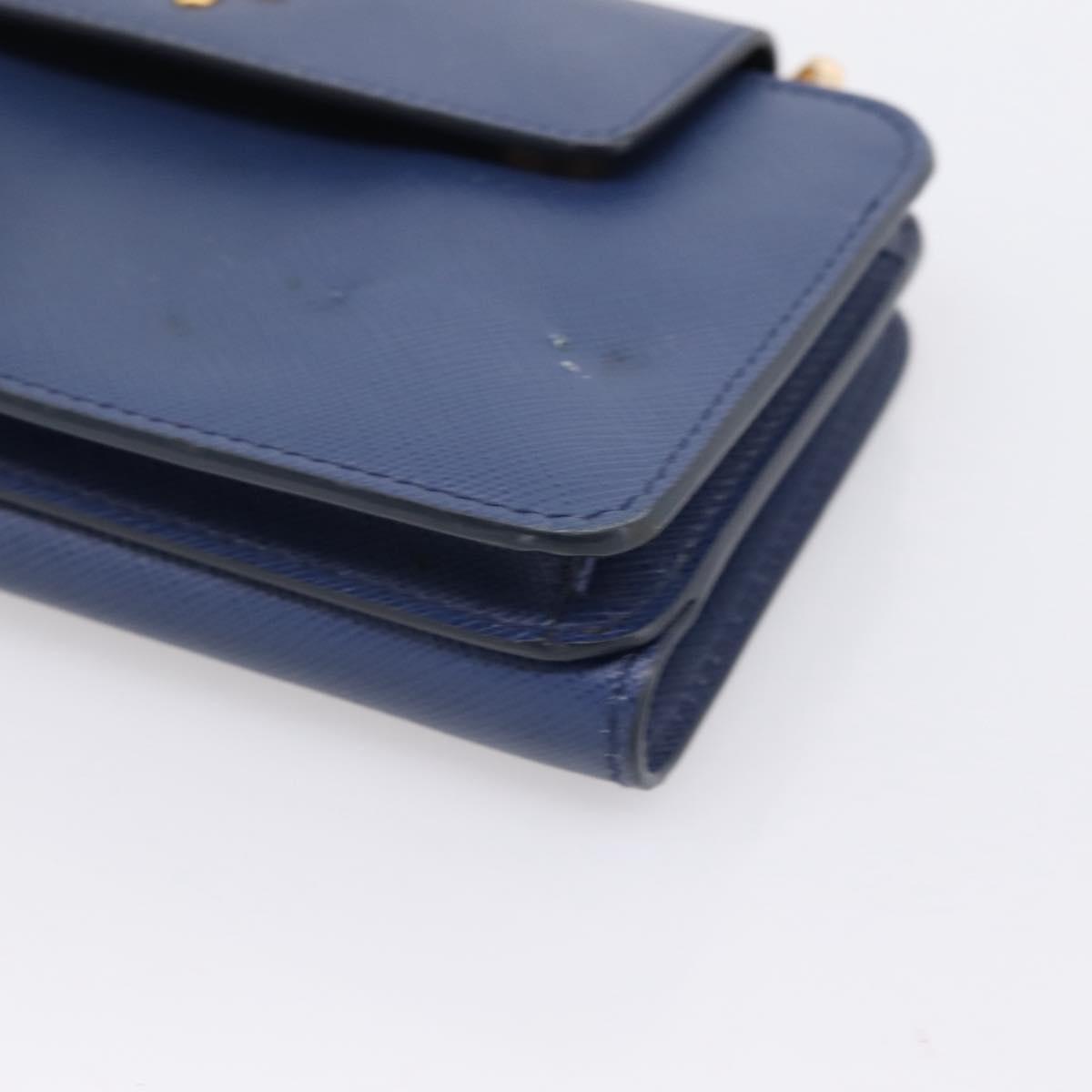 PRADA Chain Shoulder Wallet Safiano Leather Blue Gold Auth 204270