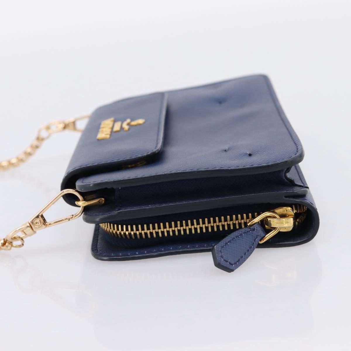 PRADA Chain Shoulder Wallet Safiano Leather Blue Gold Auth 204270