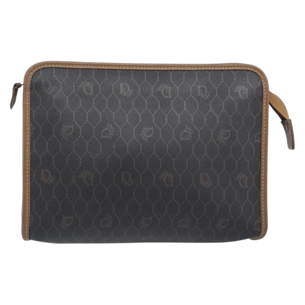 Christian Dior Honeycomb Canvas Shoulder Bag PVC 2 Set Black Auth 204274