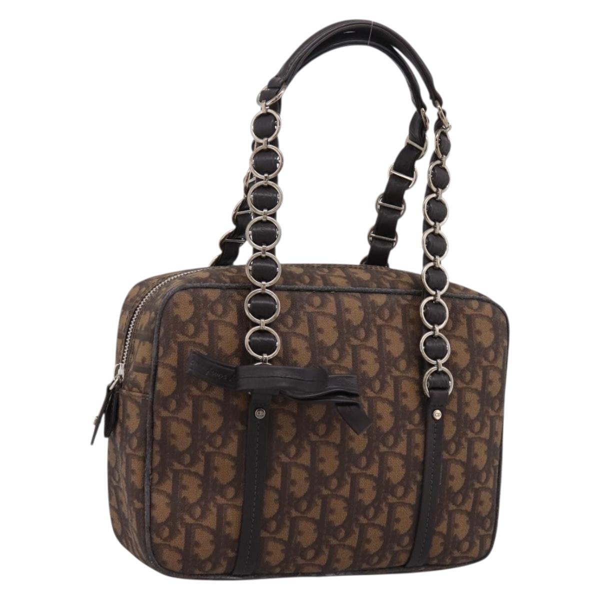 Christian Dior Trotter Romantic Shoulder Bag PVC Brown Silver Auth 204280