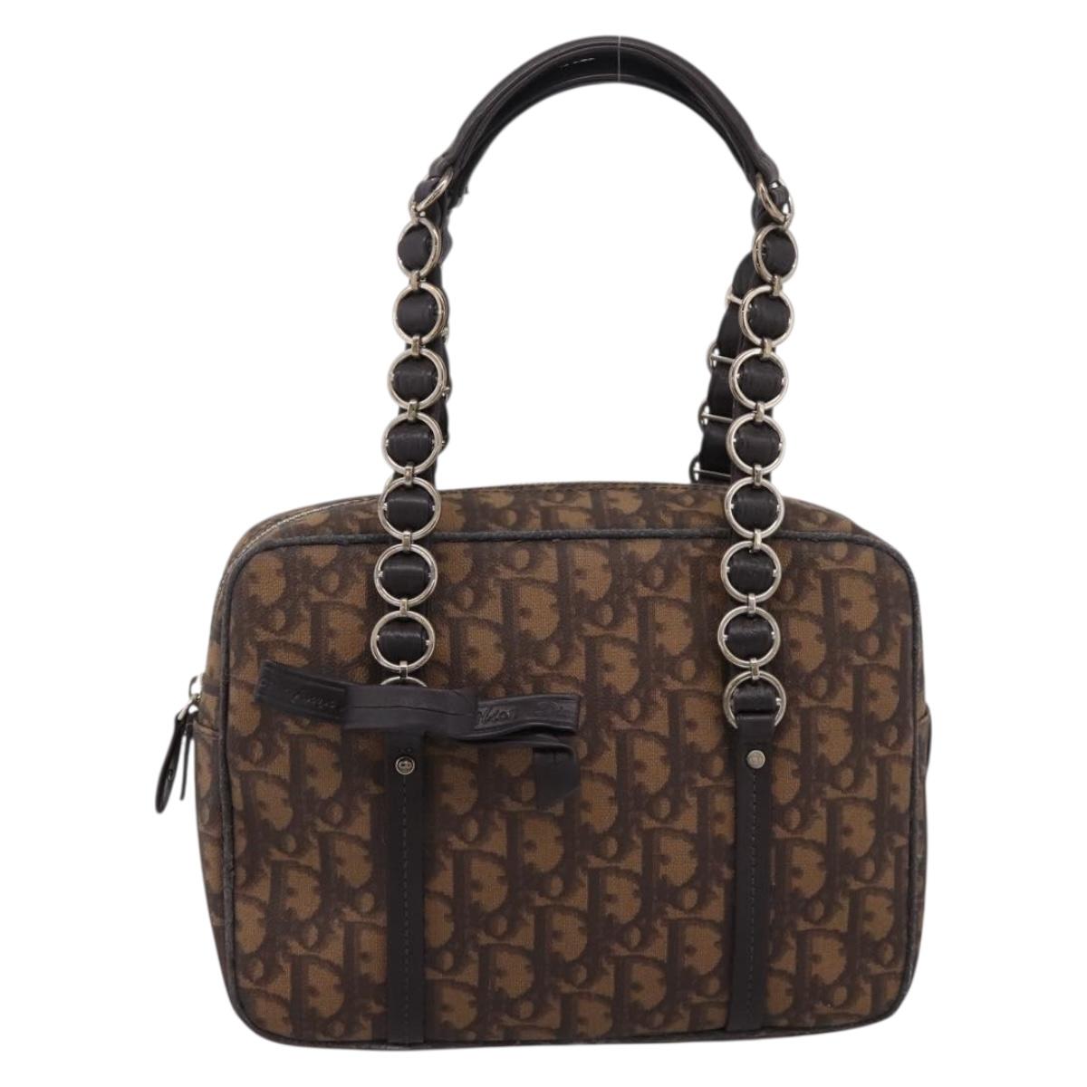 Christian Dior Trotter Romantic Shoulder Bag PVC Brown Silver Auth 204280
