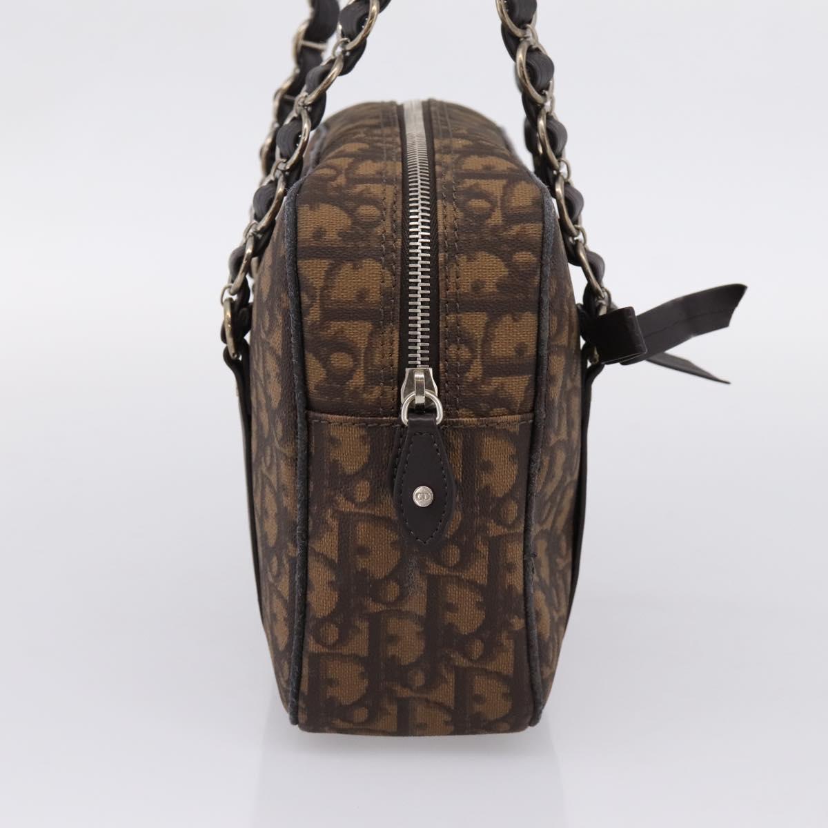 Christian Dior Trotter Romantic Shoulder Bag PVC Brown Silver Auth 204280