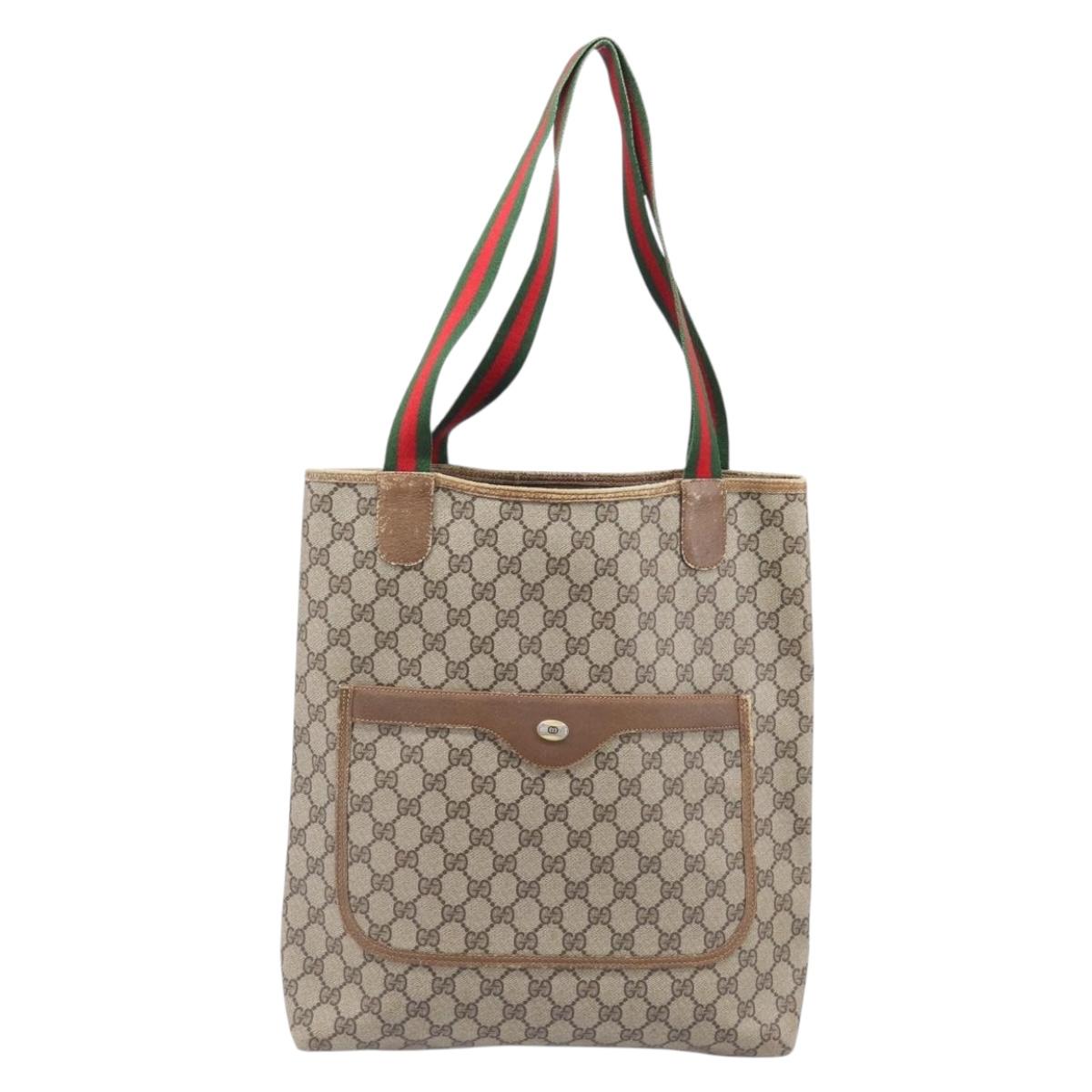 GUCCI GG Supreme Web Sherry Line Shoulder Bag PVC 3 Set Beige Auth 204286