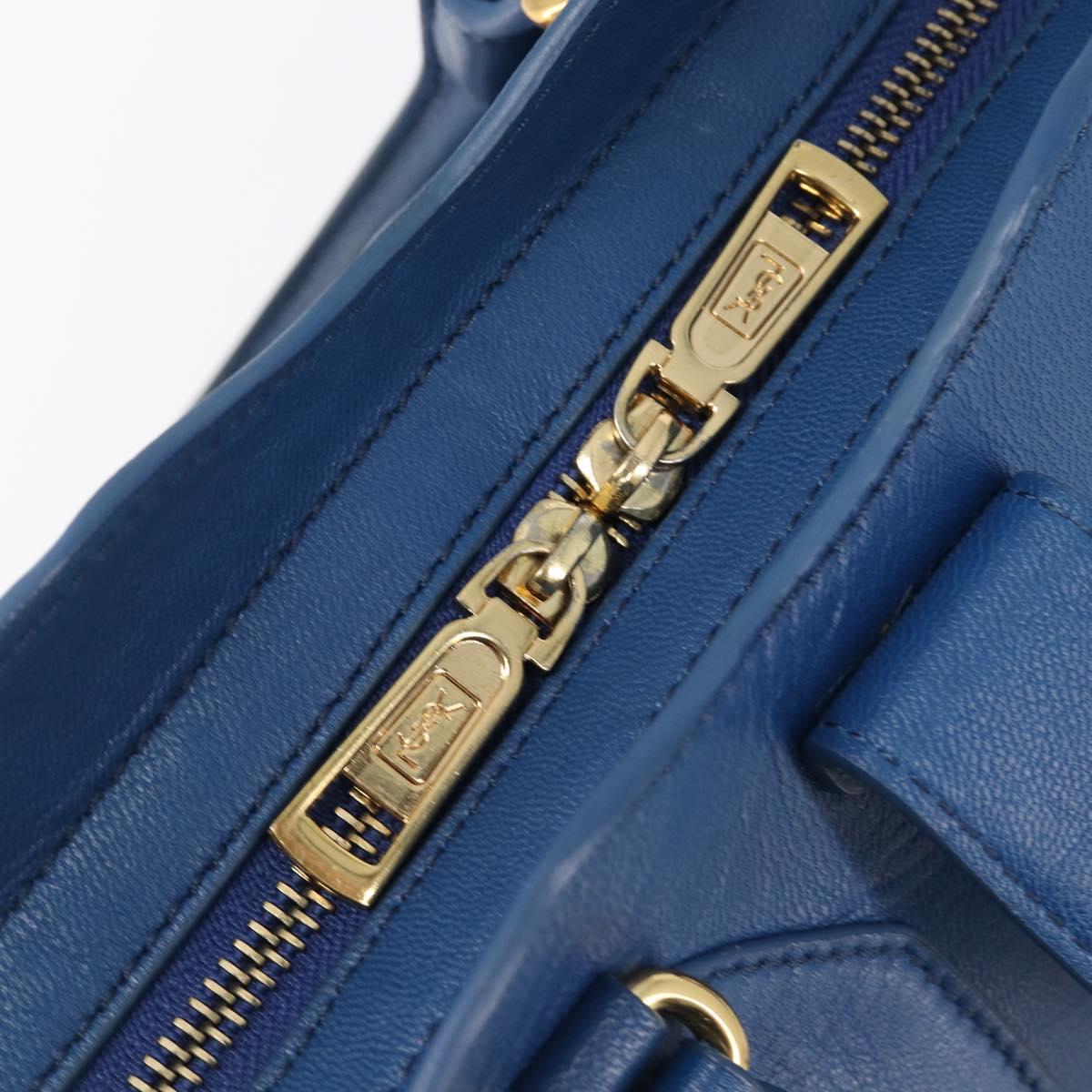 SAINT LAURENT Cavas Chic Hand Bag Leather 2way Blue Gold 279079 Auth 204300A
