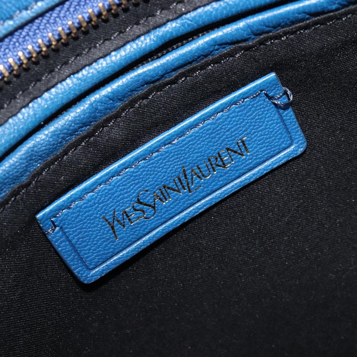 SAINT LAURENT Cavas Chic Hand Bag Leather 2way Blue Gold 279079 Auth 204300A