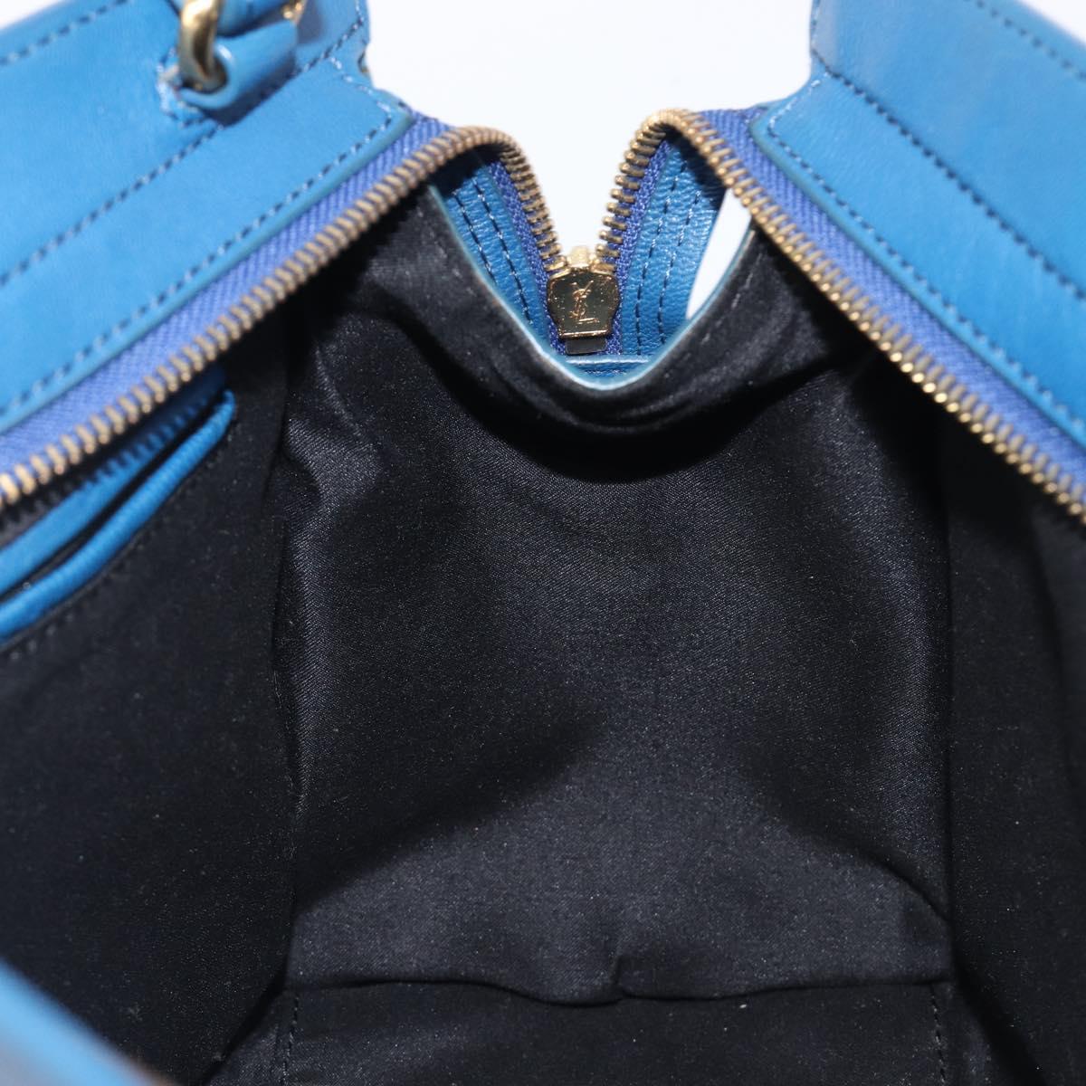 SAINT LAURENT Cavas Chic Hand Bag Leather 2way Blue Gold 279079 Auth 204300A