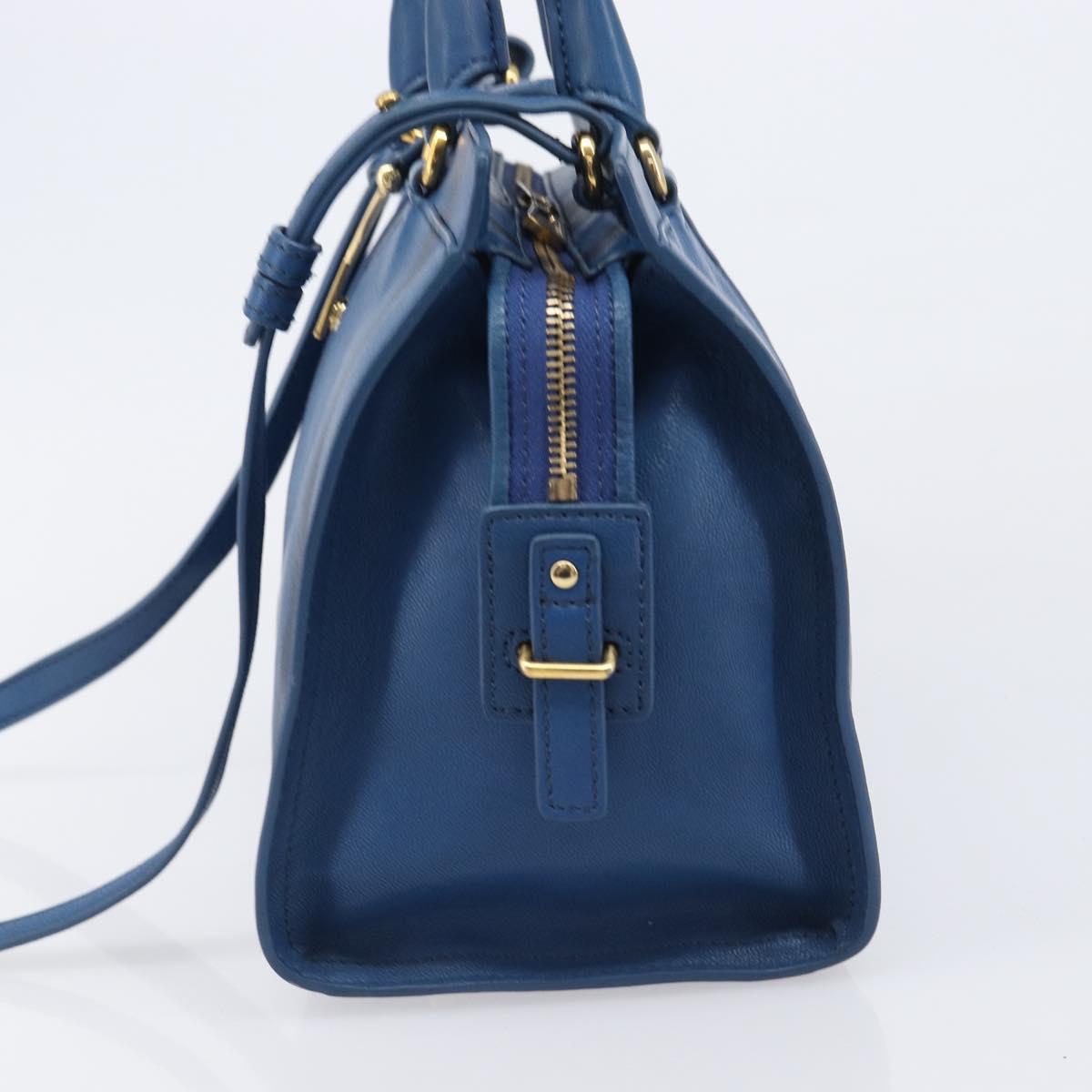 SAINT LAURENT Cavas Chic Hand Bag Leather 2way Blue Gold 279079 Auth 204300A