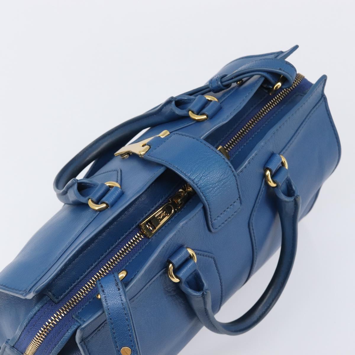 SAINT LAURENT Cavas Chic Hand Bag Leather 2way Blue Gold 279079 Auth 204300A