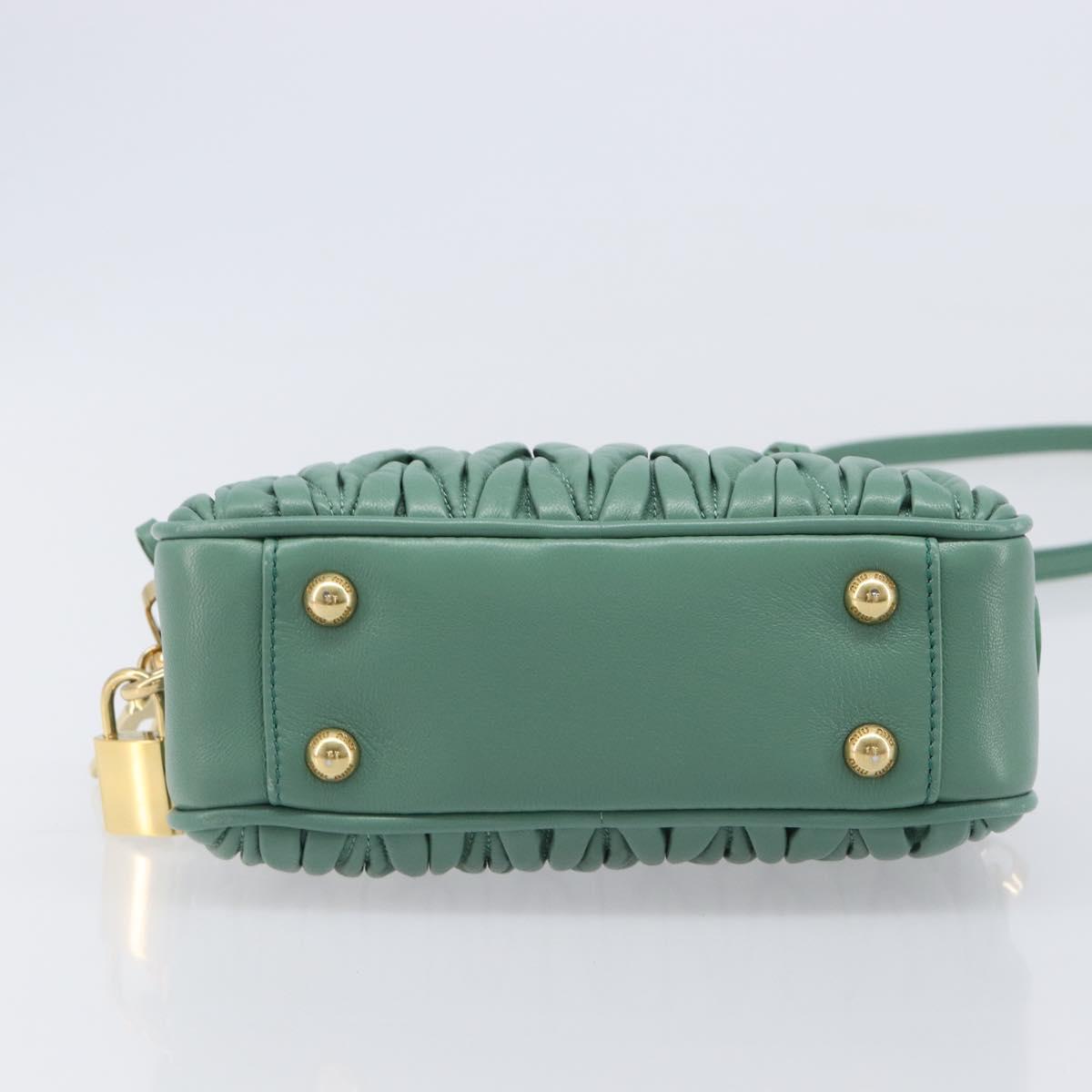 Miu Miu Matelasse Arkady Hand Bag Leather 2way Green Gold Auth 204302SAM