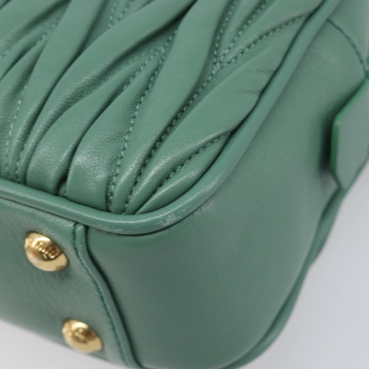 Miu Miu Matelasse Arkady Hand Bag Leather 2way Green Gold Auth 204302SAM
