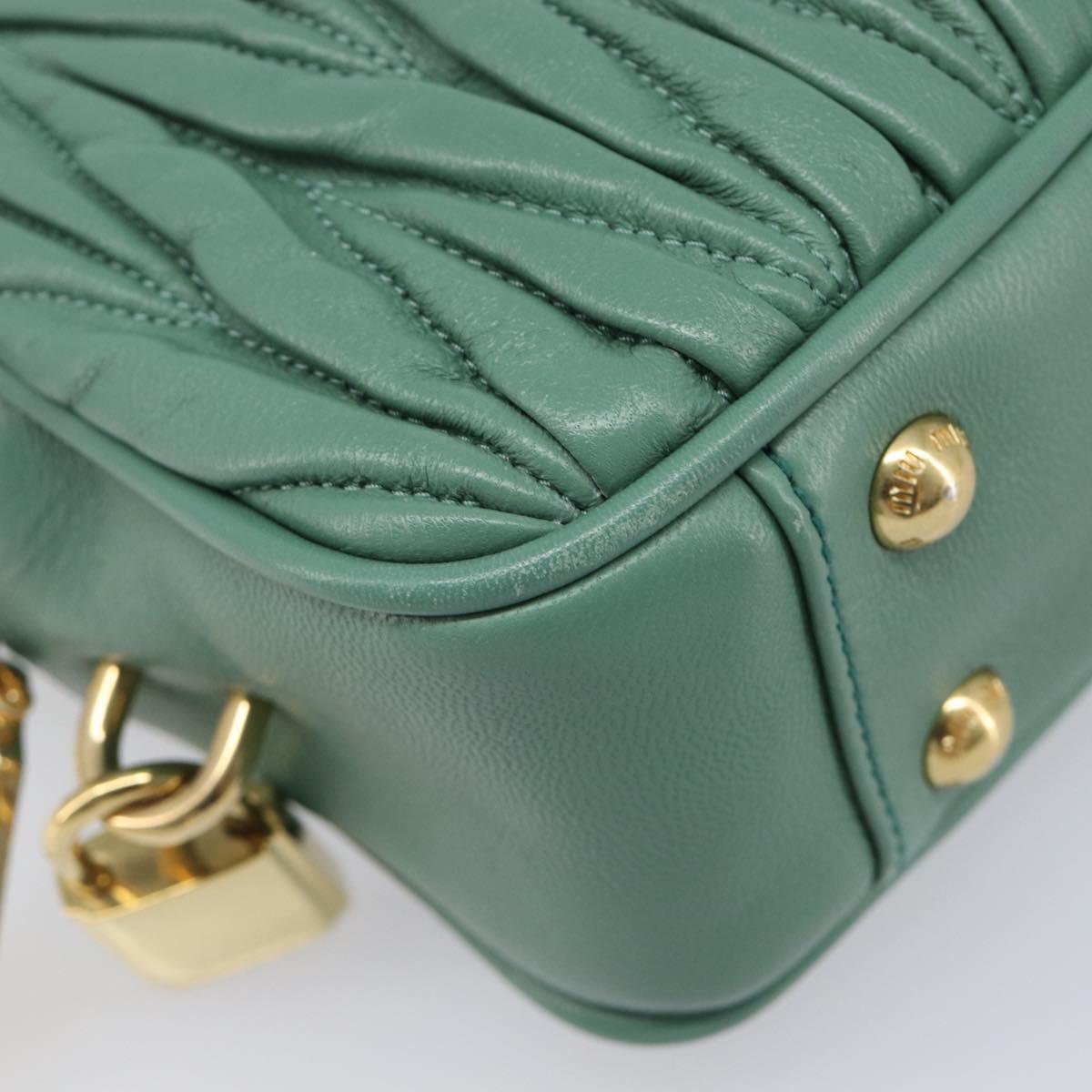 Miu Miu Matelasse Arkady Hand Bag Leather 2way Green Gold Auth 204302SAM