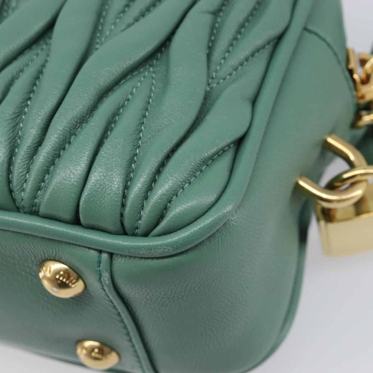 Miu Miu Matelasse Arkady Hand Bag Leather 2way Green Gold Auth 204302SAM