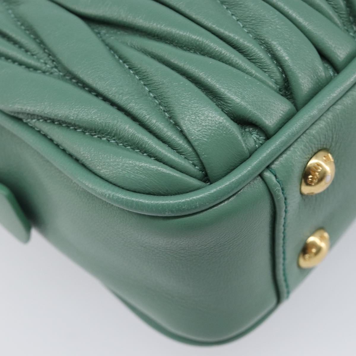 Miu Miu Matelasse Arkady Hand Bag Leather 2way Green Gold Auth 204302SAM