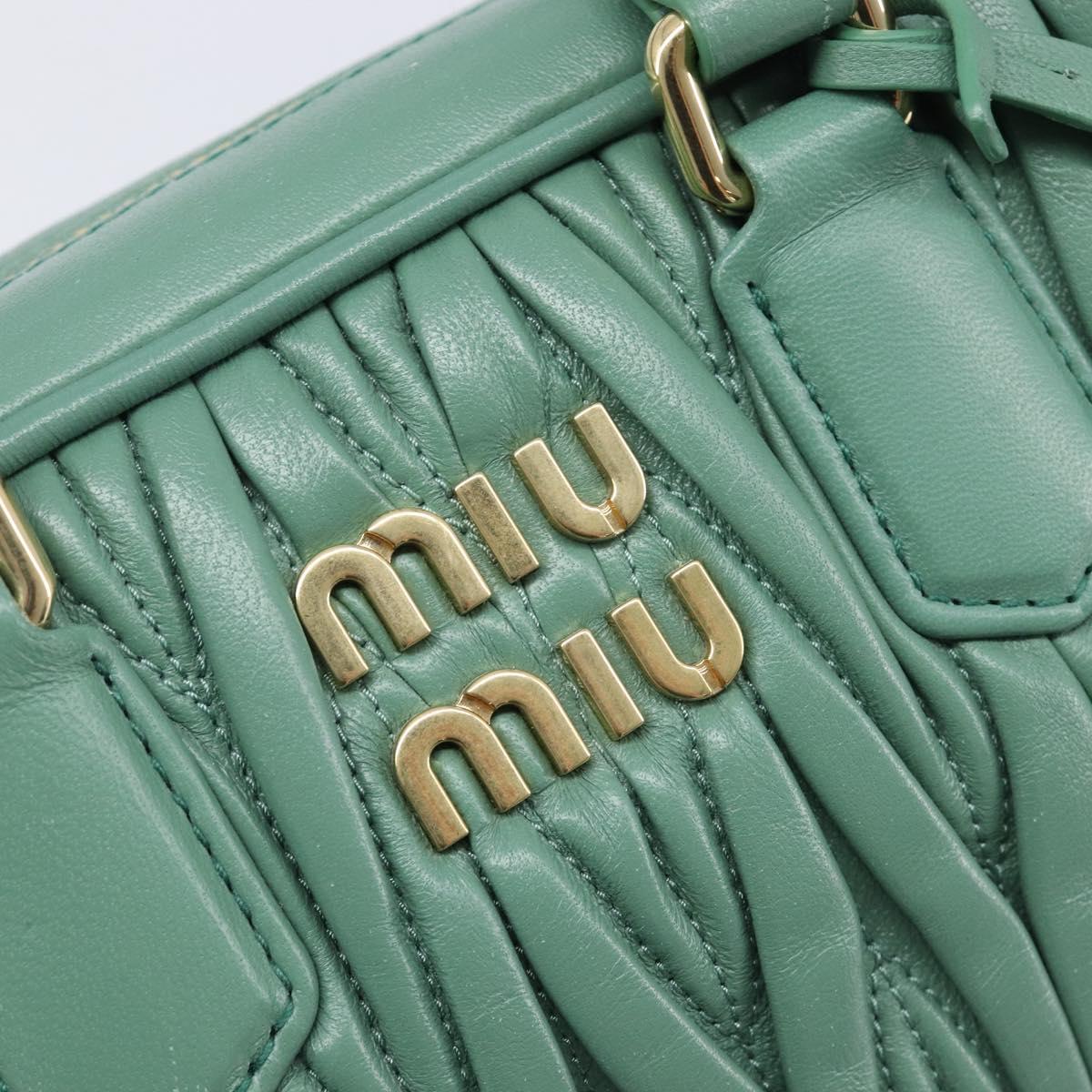 Miu Miu Matelasse Arkady Hand Bag Leather 2way Green Gold Auth 204302SAM