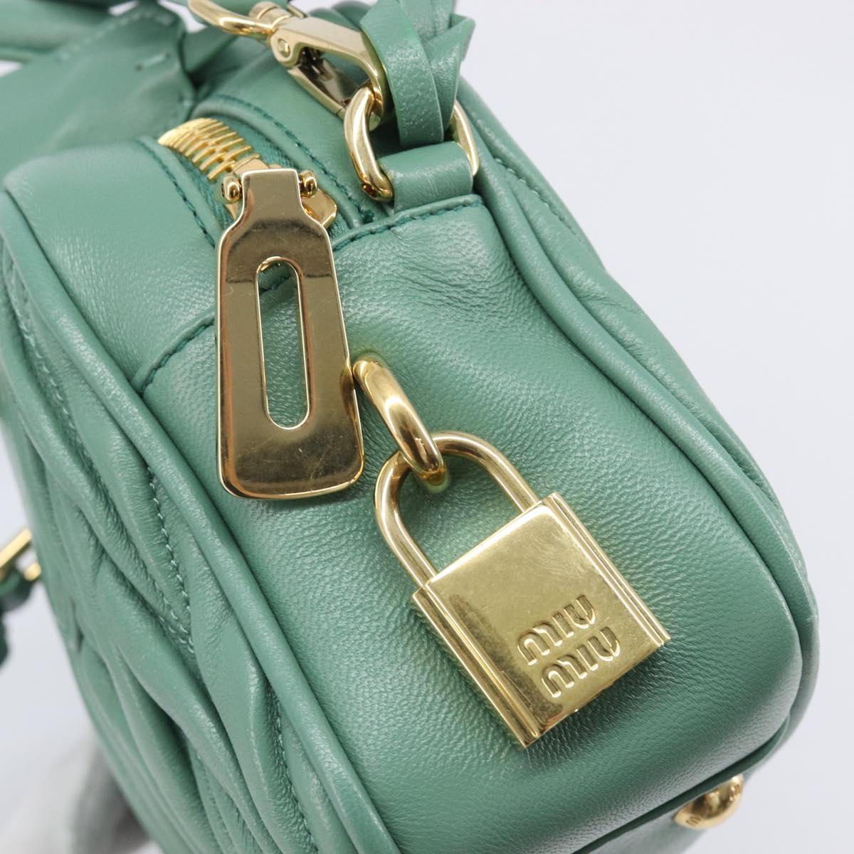 Miu Miu Matelasse Arkady Hand Bag Leather 2way Green Gold Auth 204302SAM