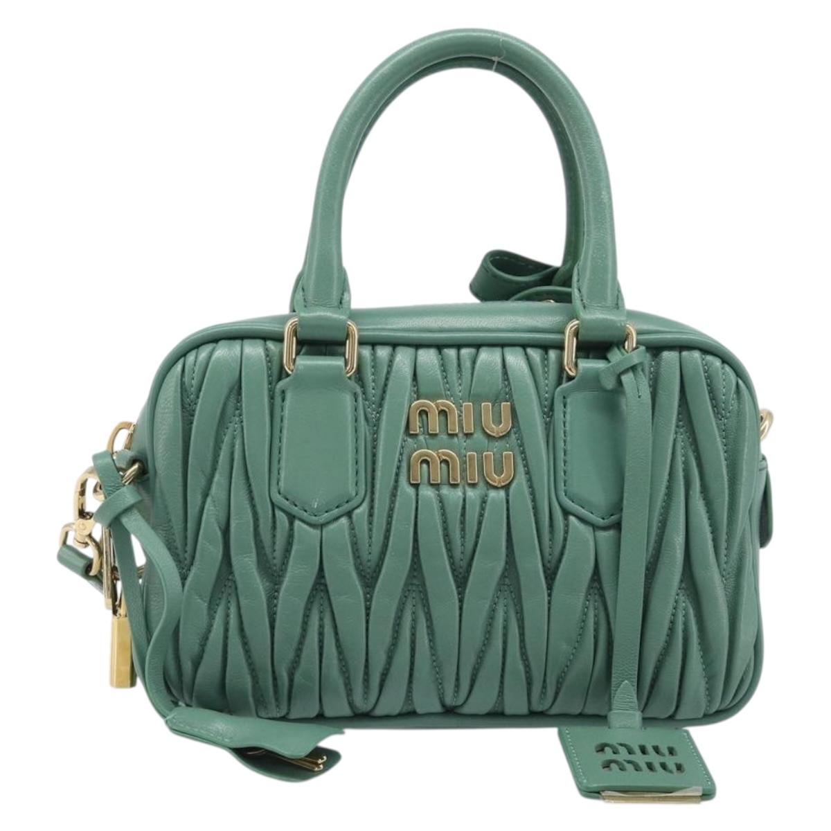 Miu Miu Matelasse Arkady Hand Bag Leather 2way Green Gold Auth 204302SAM