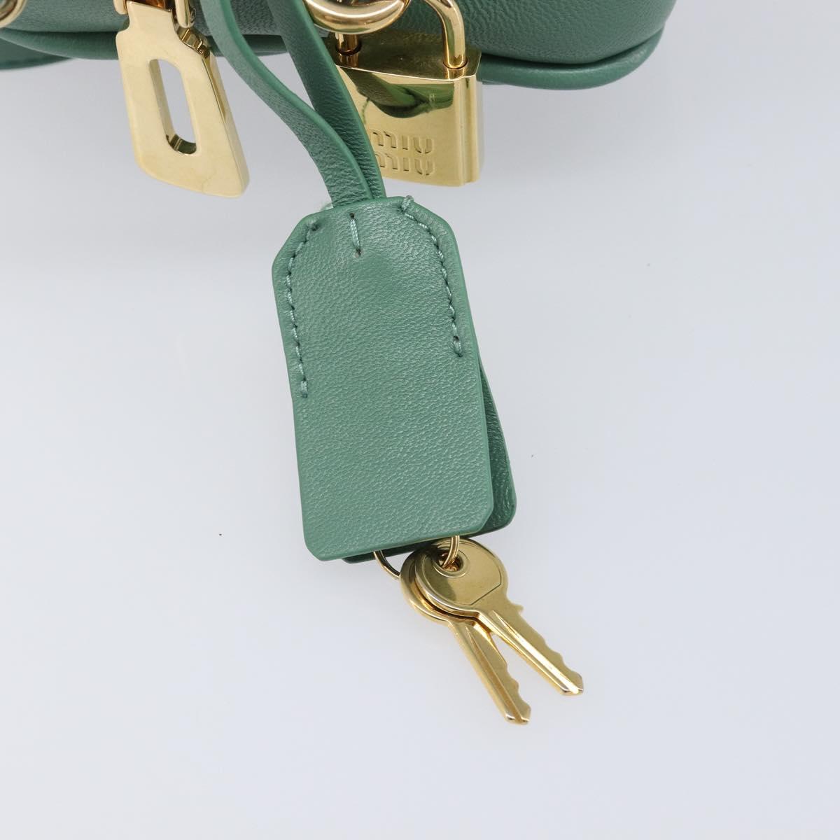 Miu Miu Matelasse Arkady Hand Bag Leather 2way Green Gold Auth 204302SAM