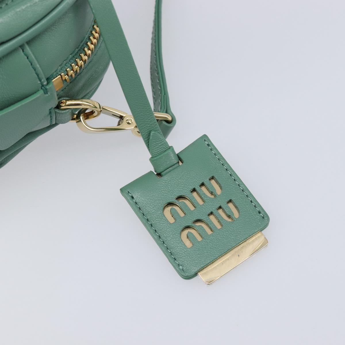 Miu Miu Matelasse Arkady Hand Bag Leather 2way Green Gold Auth 204302SAM