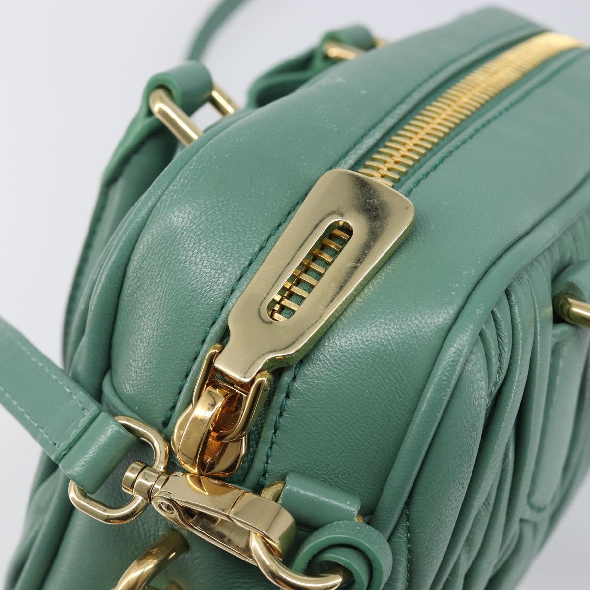 Miu Miu Matelasse Arkady Hand Bag Leather 2way Green Gold Auth 204302SAM