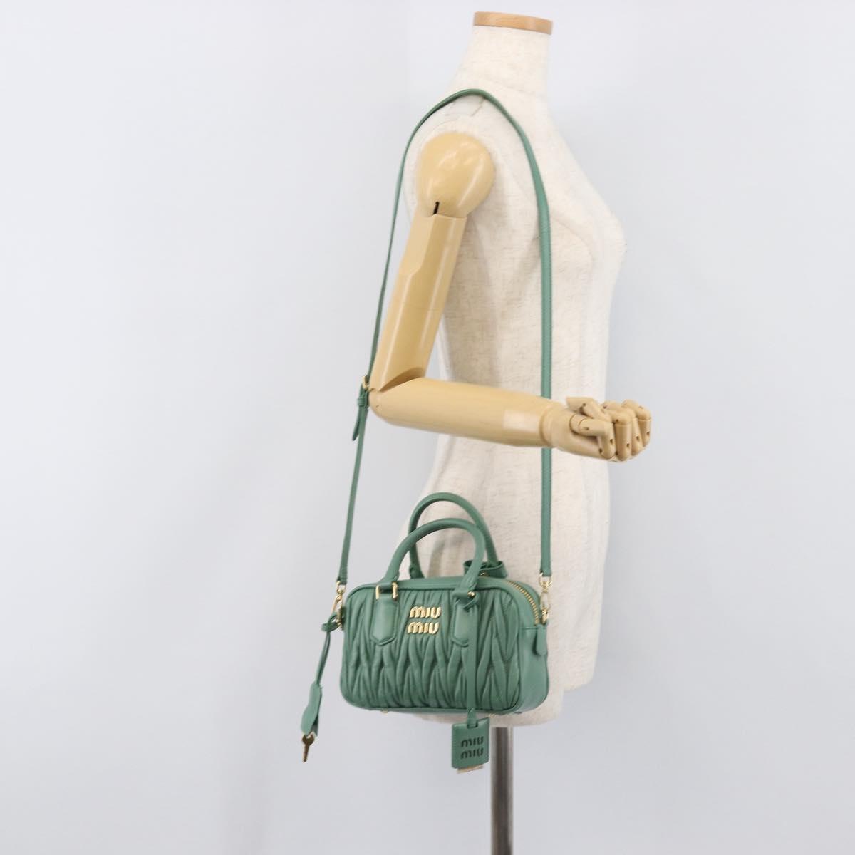 Miu Miu Matelasse Arkady Hand Bag Leather 2way Green Gold Auth 204302SAM