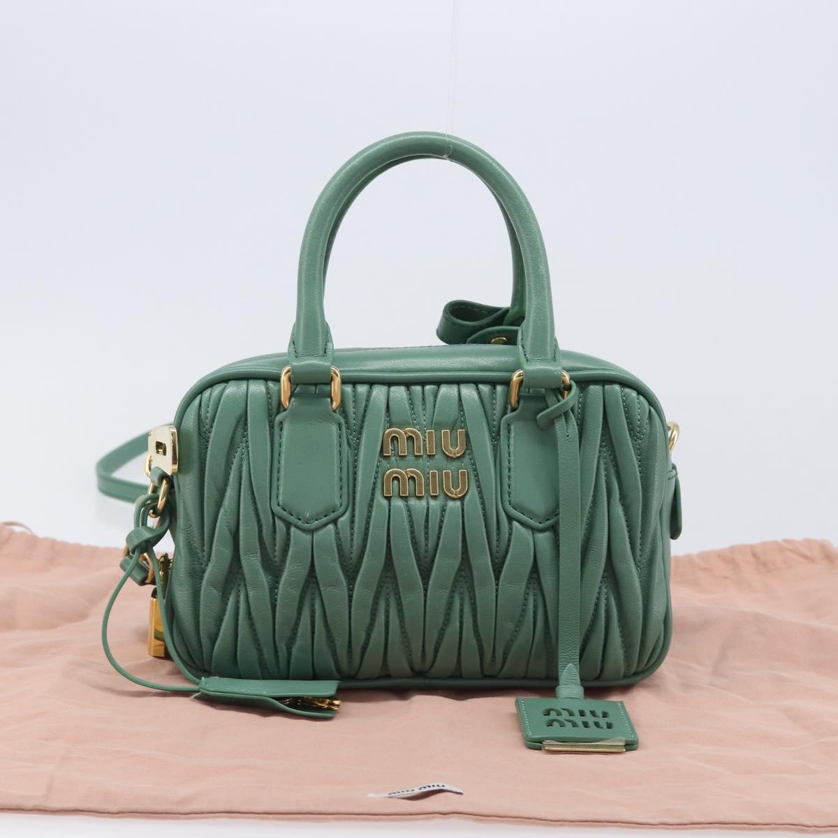 Miu Miu Matelasse Arkady Hand Bag Leather 2way Green Gold Auth 204302SAM